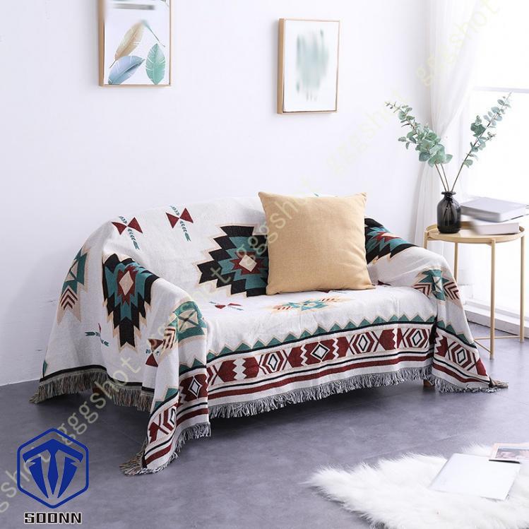 マルチカバー 北欧風 ソファーカバー おしゃれ 幾何学 ソファーかばー ラグ ベッドルーム カバー 肘なし 折り畳み フリンジ付き 綿麻 カバー 部屋 肘付き 