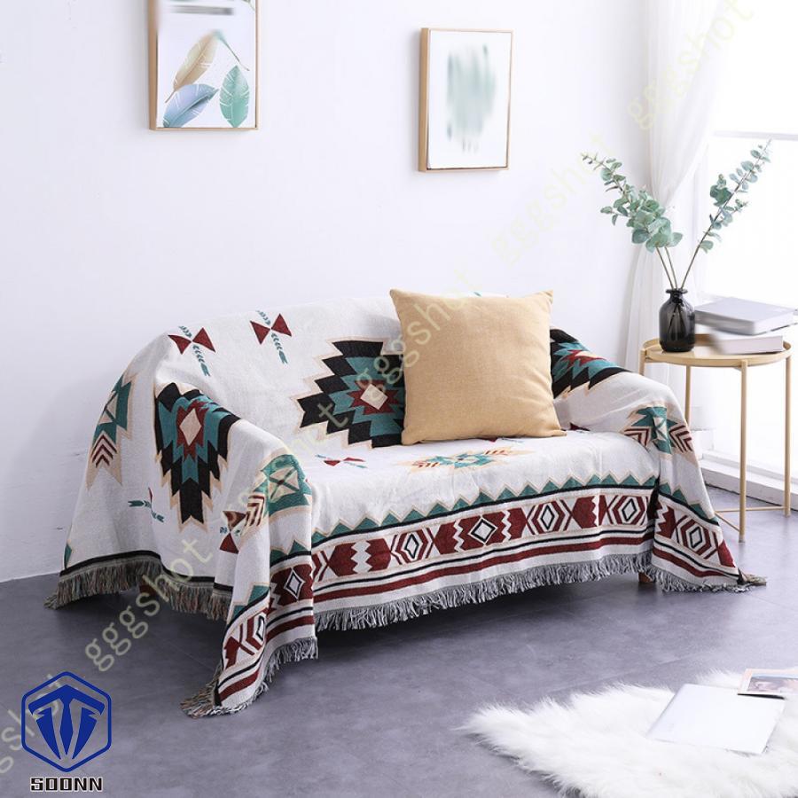 マルチカバー 北欧風 ソファーカバー おしゃれ 幾何学 ソファーかばー ラグ ベッドルーム カバー 肘なし 折り畳み フリンジ付き 綿麻 カバー 部屋 肘付き 