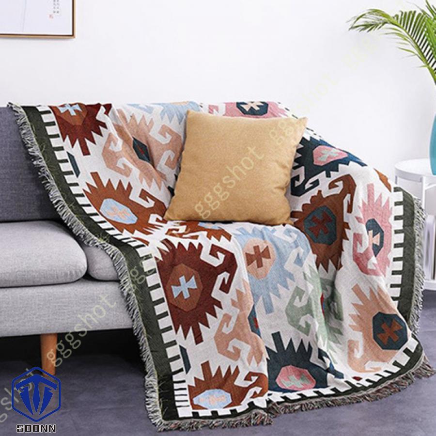 マルチカバー 北欧風 ソファーカバー おしゃれ 幾何学 ソファーかばー ラグ ベッドルーム カバー 肘なし 折り畳み フリンジ付き 綿麻 カバー 部屋 肘付き 