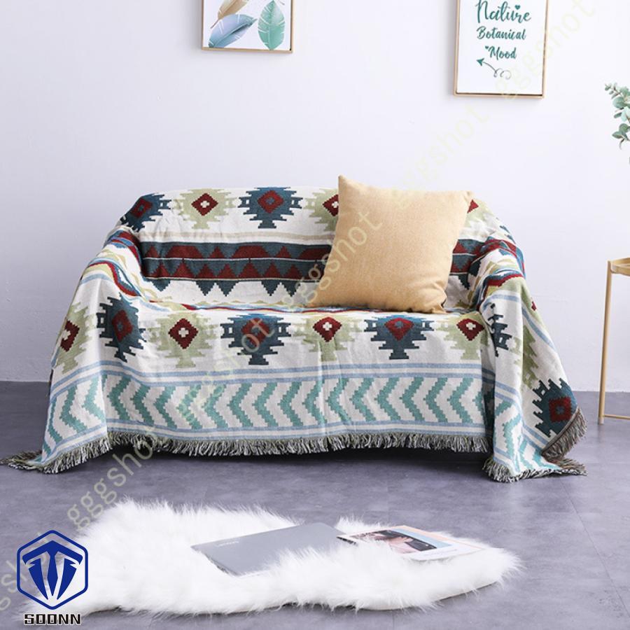 マルチカバー 北欧風 ソファーカバー おしゃれ 幾何学 ソファーかばー ラグ ベッドルーム カバー 肘なし 折り畳み フリンジ付き 綿麻 カバー 部屋 肘付き 