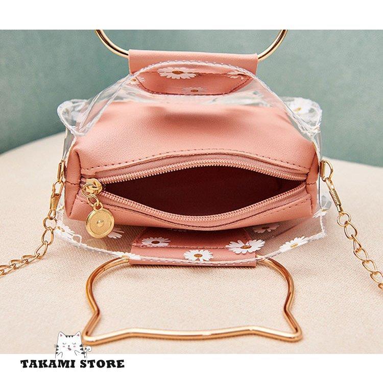 クリアバッグ 菊柄透明バッグ ストローポーチ付 トートバッグ ハンドバッグ 肩がけバッグ ショルダーバッグ ビニールバッグ 大容量防水 かごバッグ 