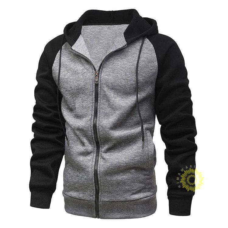 メンズ ジップ長袖 スウェット長袖切り替え フード付き スポーツ 秋 秋服 トップス 冬服 