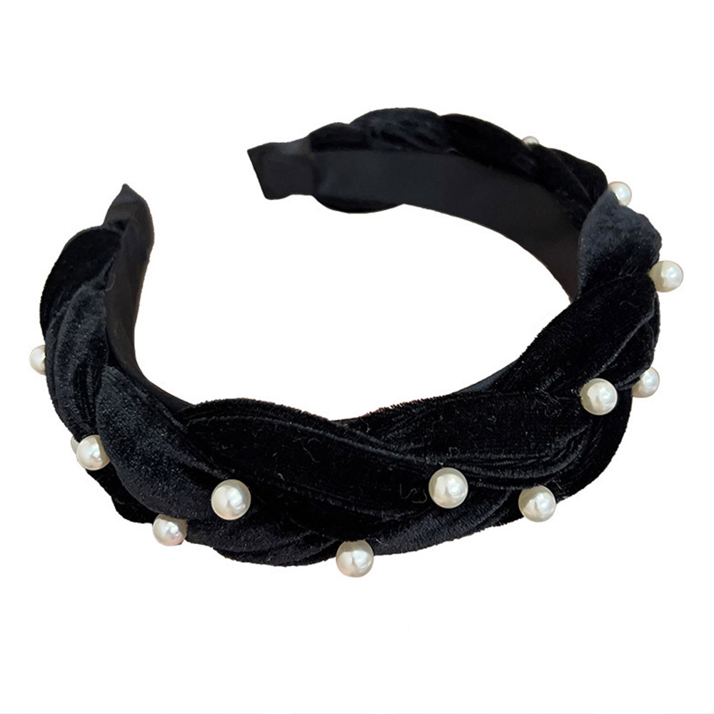 編みボリューム パールベロアカチューシャ  