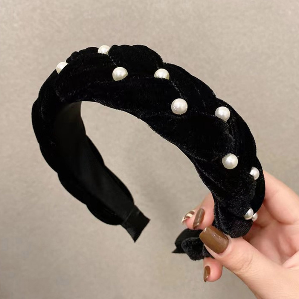 編みボリューム パールベロアカチューシャ  