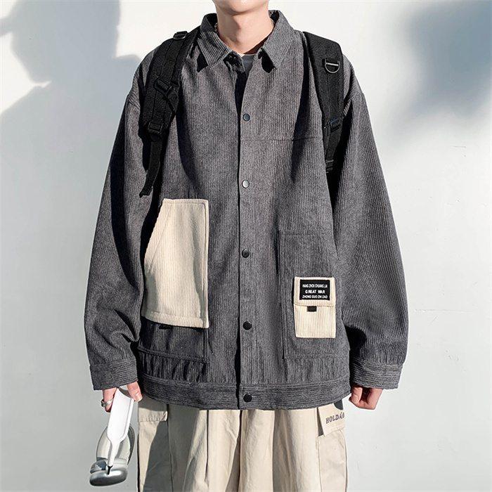 ライトアウター メンズ 秋服 カジュアル 長袖シャツ 切り替え スタジャン アウター かっこいい ショルダー 