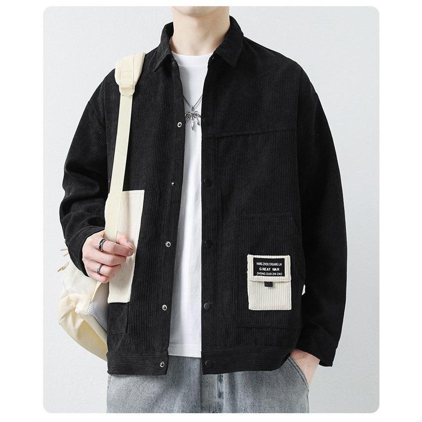 ライトアウター メンズ 秋服 カジュアル 長袖シャツ 切り替え スタジャン アウター かっこいい ショルダー 