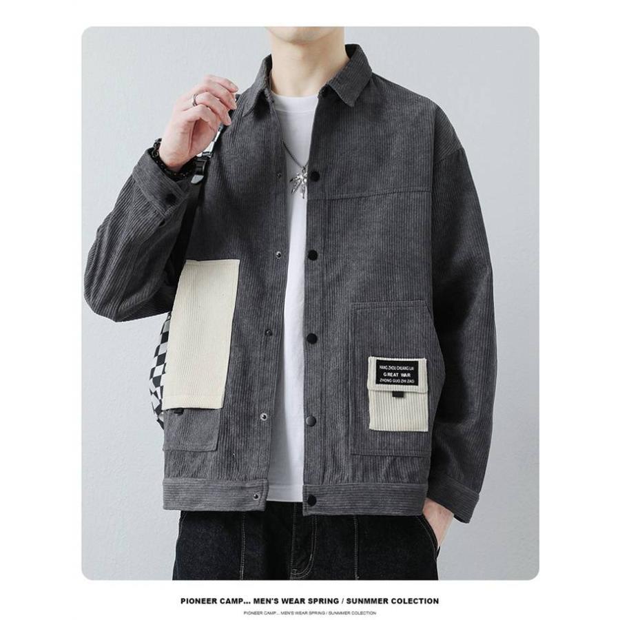 ライトアウター メンズ 秋服 カジュアル 長袖シャツ 切り替え スタジャン アウター かっこいい ショルダー 