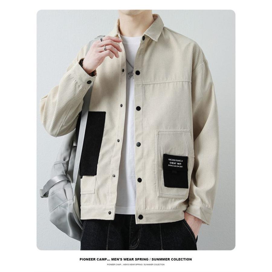 ライトアウター メンズ 秋服 カジュアル 長袖シャツ 切り替え スタジャン アウター かっこいい ショルダー 