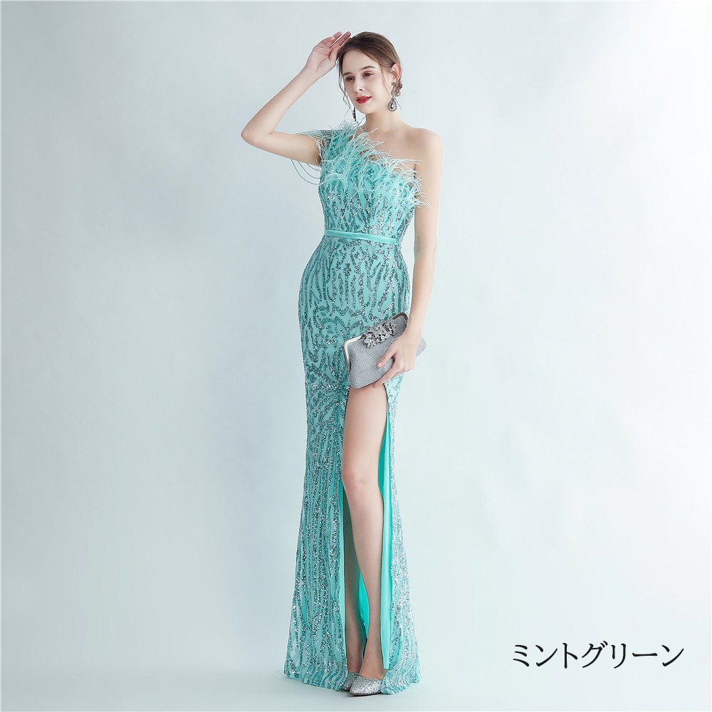 カラードレス マーメイドドレス パーティードレス ワンショルダー スリット イブニングドレス 結婚式 二次会 ウェディングドレス 演奏会 スレンダードレス 