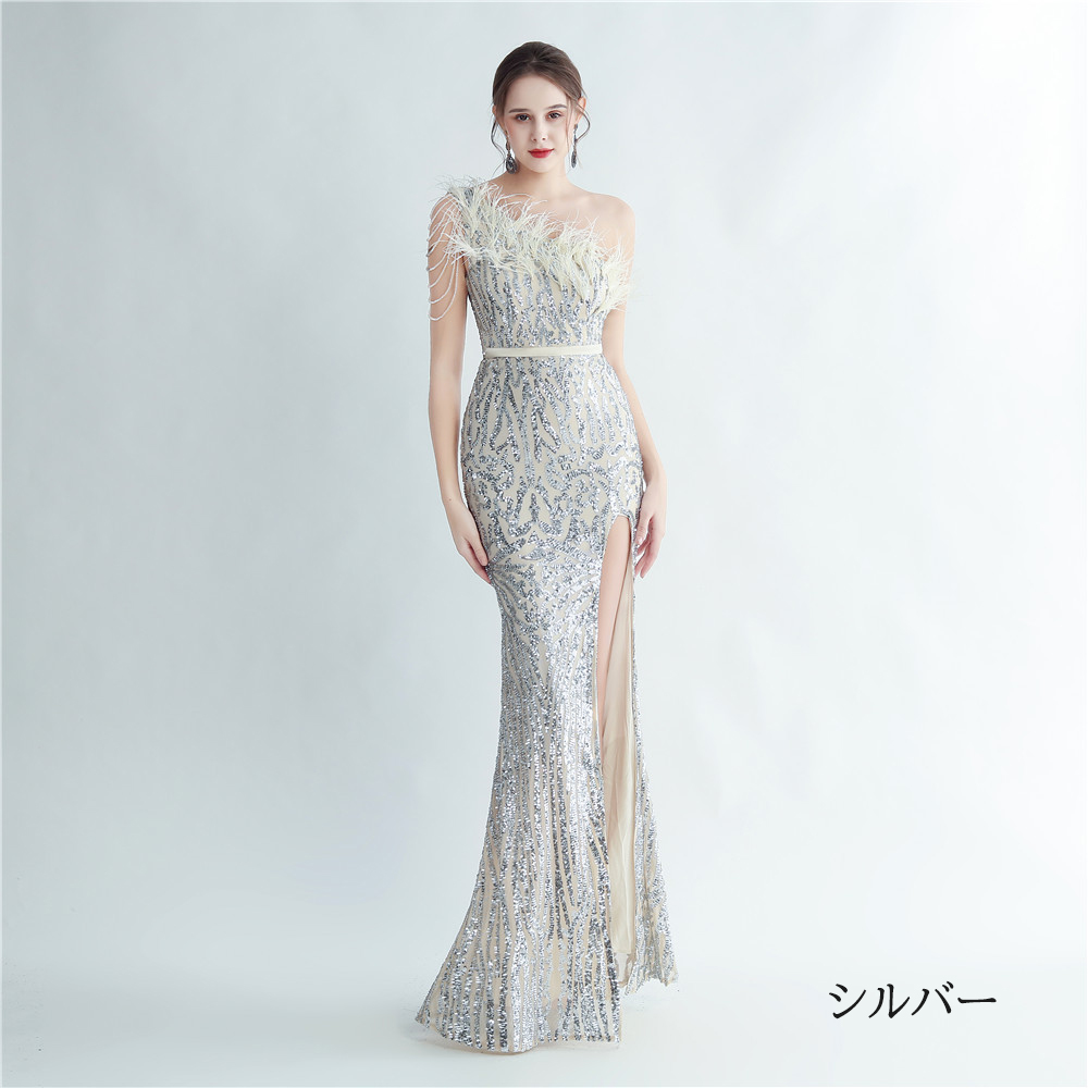 カラードレス マーメイドドレス パーティードレス ワンショルダー スリット イブニングドレス 結婚式 二次会 ウェディングドレス 演奏会 スレンダードレス 