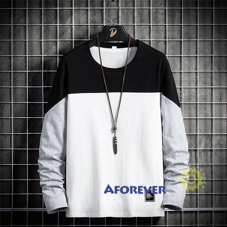 長袖Tシャツ メンズ Tシャツ プルオーバー クルーネック ティーシャツ 秋コーデ カラー切替 50代 30代40代 秋服 トップス 