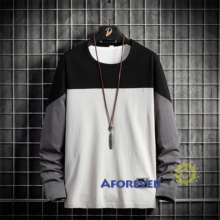 長袖Tシャツ メンズ Tシャツ プルオーバー クルーネック ティーシャツ 秋コーデ カラー切替 50代 30代40代 秋服 トップス 