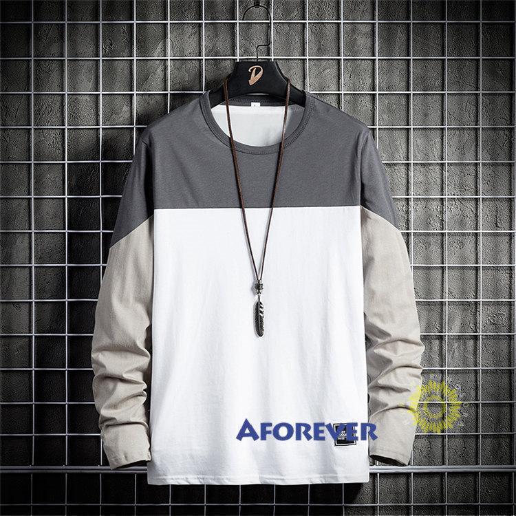 長袖Tシャツ メンズ Tシャツ プルオーバー クルーネック ティーシャツ 秋コーデ カラー切替 50代 30代40代 秋服 トップス 