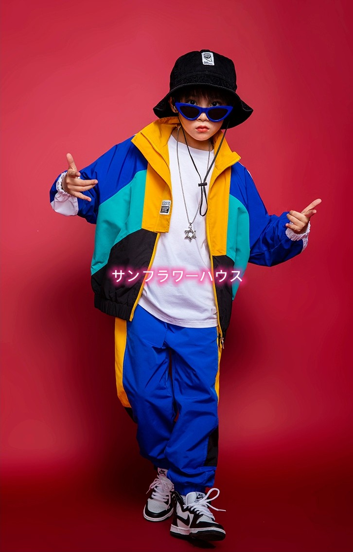 キッズ ダンス 衣装 セットアップ ジャケット ヒップホップ 韓国 ジュニア 青 子供 紫 K-POP HIPHOP 男の子 女の子 ダンスウェア カーゴパンツ 長袖 ジャズ 