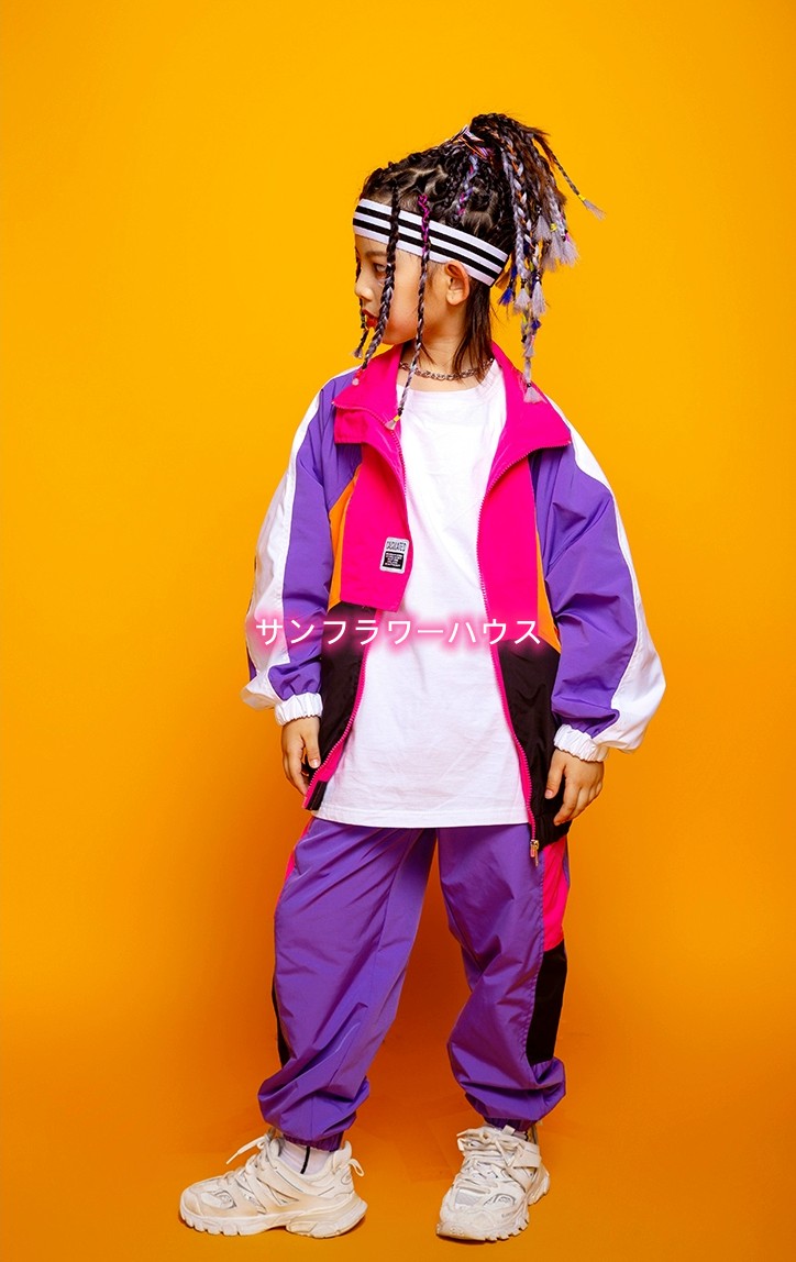 キッズ ダンス 衣装 セットアップ ジャケット ヒップホップ 韓国 ジュニア 青 子供 紫 K-POP HIPHOP 男の子 女の子 ダンスウェア カーゴパンツ 長袖 ジャズ 