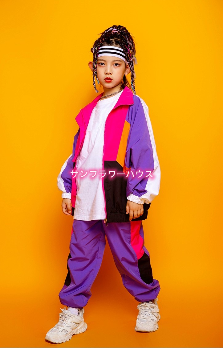 キッズ ダンス 衣装 セットアップ ジャケット ヒップホップ 韓国 ジュニア 青 子供 紫 K-POP HIPHOP 男の子 女の子 ダンスウェア カーゴパンツ 長袖 ジャズ 