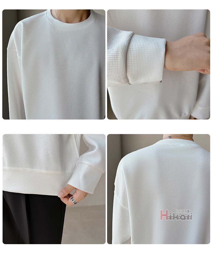 長袖 Tシャツ メンズ ワッフル生地 ロングTシャツ クルーネック シンプル 無地 ロングスリーブ カットソー ロングTシャツ 