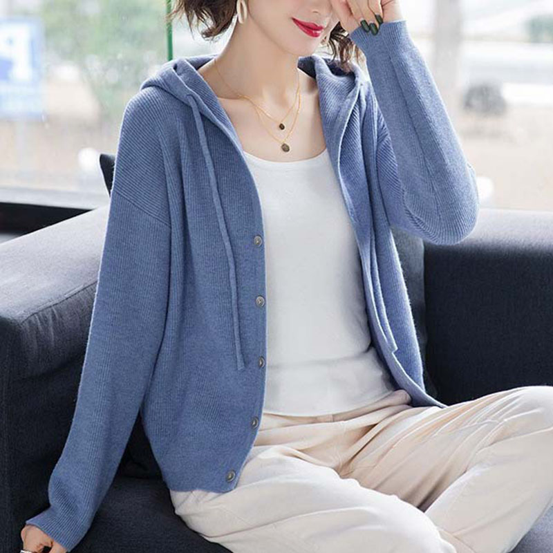ニット レディース カーディガン トップス 長袖 フード付き 春秋コーデ ゆったり ジップアップ おしゃれ カジュアル シンプル 