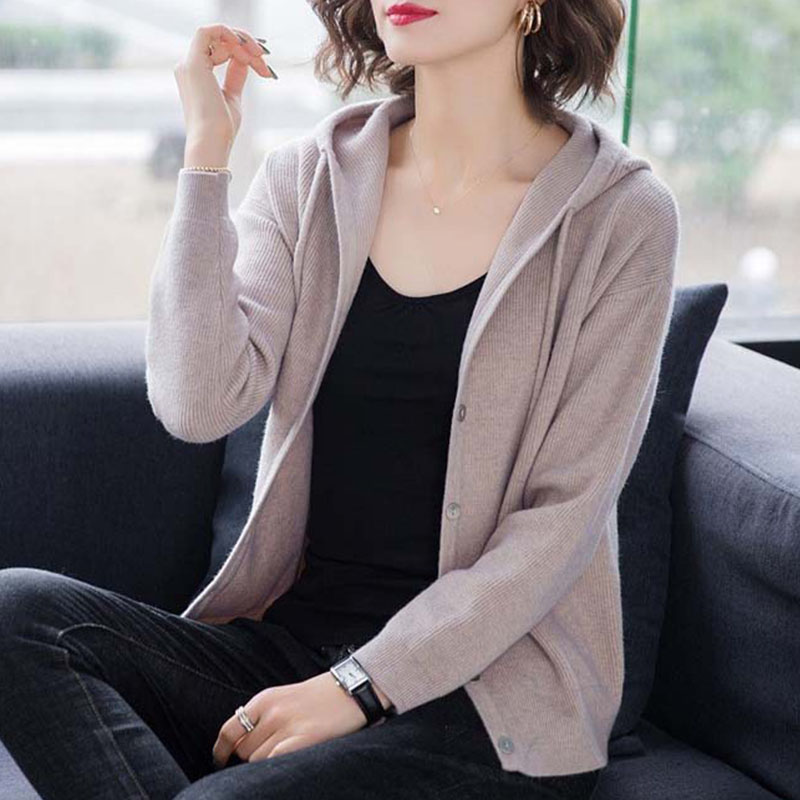 ニット レディース カーディガン トップス 長袖 フード付き 春秋コーデ ゆったり ジップアップ おしゃれ カジュアル シンプル 