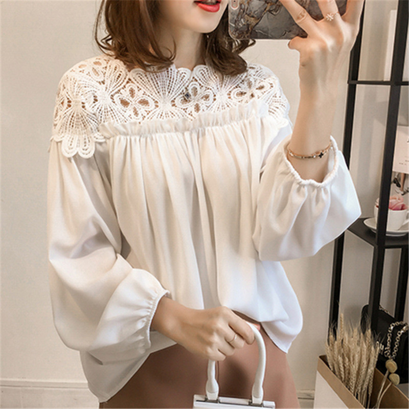 ブラウス レディース 長袖 シャツ シフォン レース カジュアル ゆったり OL 花柄 オフィス 秋 通勤 トップス プルオーバー かわいい おしゃれ 