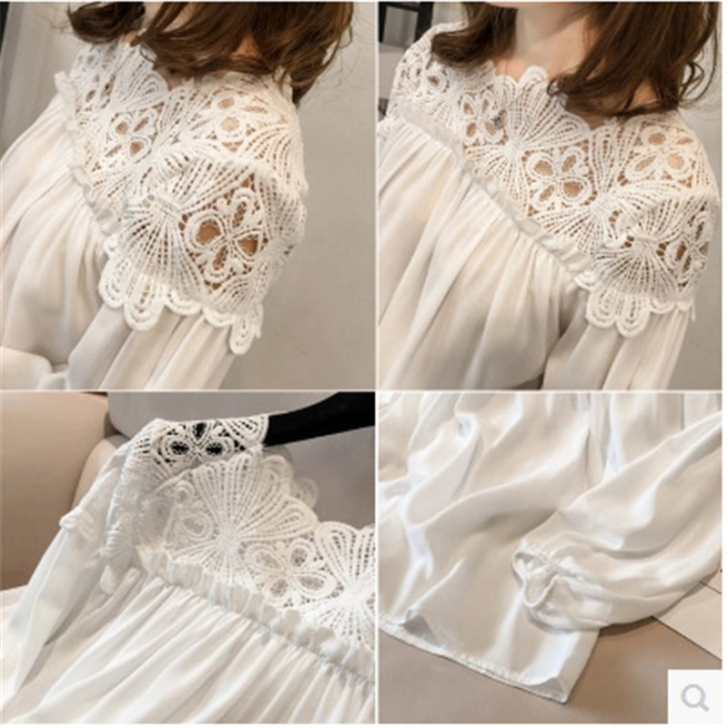 ブラウス レディース 長袖 シャツ シフォン レース カジュアル ゆったり OL 花柄 オフィス 秋 通勤 トップス プルオーバー かわいい おしゃれ 