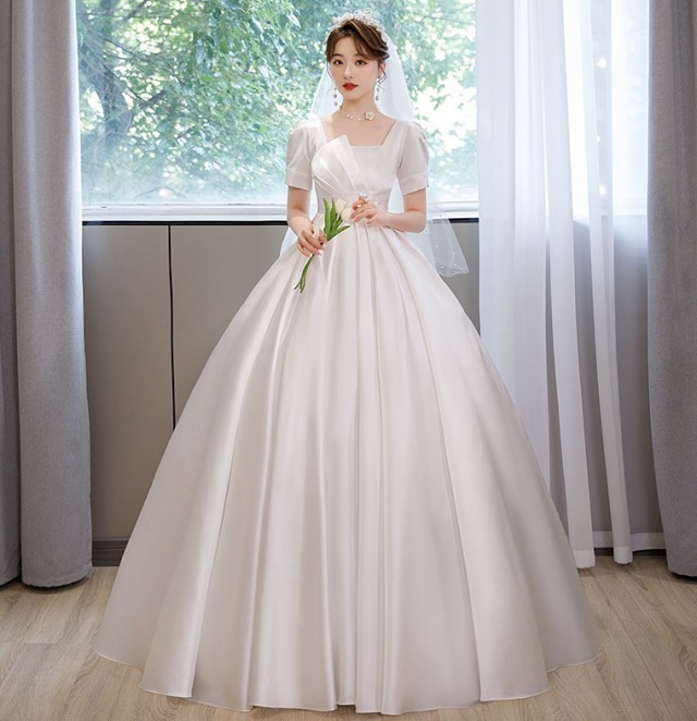 ウェディングドレス 袖あり 半袖 プリンセスライン 結婚式 花嫁 ハイウエスト 白 ウエストマーク マタニティドレス 4L 大きいサイズ ドレス 6L 7L 3L 5L 