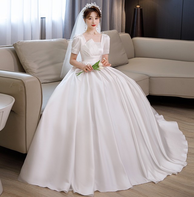 ウェディングドレス 袖あり 半袖 プリンセスライン 結婚式 花嫁 ハイウエスト 白 ウエストマーク マタニティドレス 4L 大きいサイズ ドレス 6L 7L 3L 5L 
