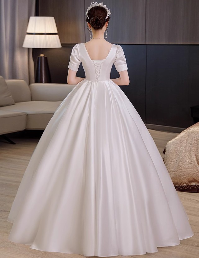 ウェディングドレス 袖あり 半袖 プリンセスライン 結婚式 花嫁 ハイウエスト 白 ウエストマーク マタニティドレス 4L 大きいサイズ ドレス 6L 7L 3L 5L 