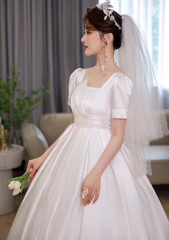 ウェディングドレス 袖あり 半袖 プリンセスライン 結婚式 花嫁 ハイウエスト 白 ウエストマーク マタニティドレス 4L 大きいサイズ ドレス 6L 7L 3L 5L 