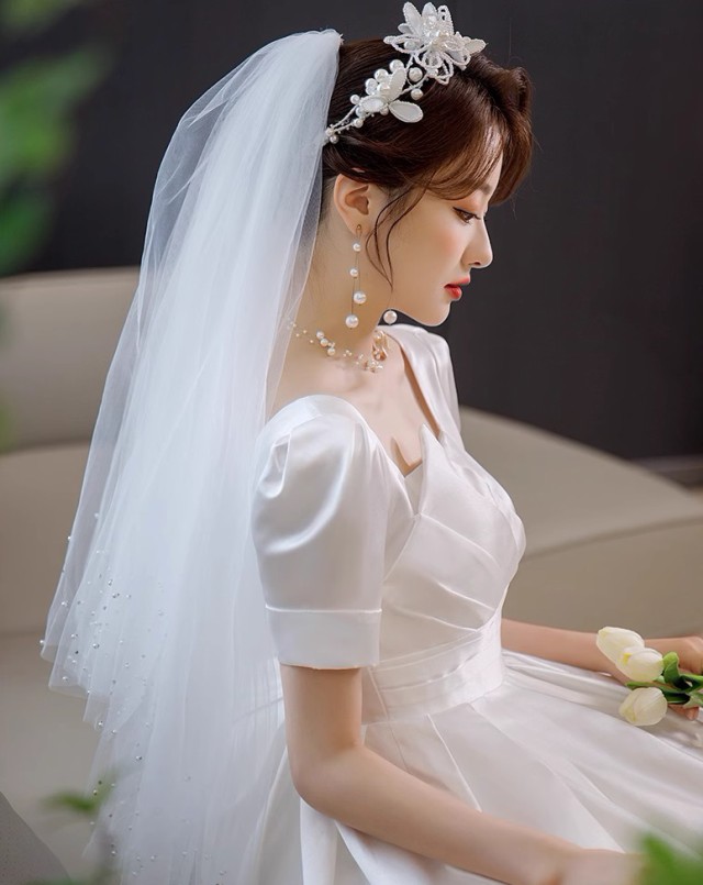 ウェディングドレス 袖あり 半袖 プリンセスライン 結婚式 花嫁 ハイウエスト 白 ウエストマーク マタニティドレス 4L 大きいサイズ ドレス 6L 7L 3L 5L 