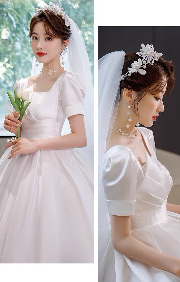 ウェディングドレス 袖あり 半袖 プリンセスライン 結婚式 花嫁 ハイウエスト 白 ウエストマーク マタニティドレス 4L 大きいサイズ ドレス 6L 7L 3L 5L 