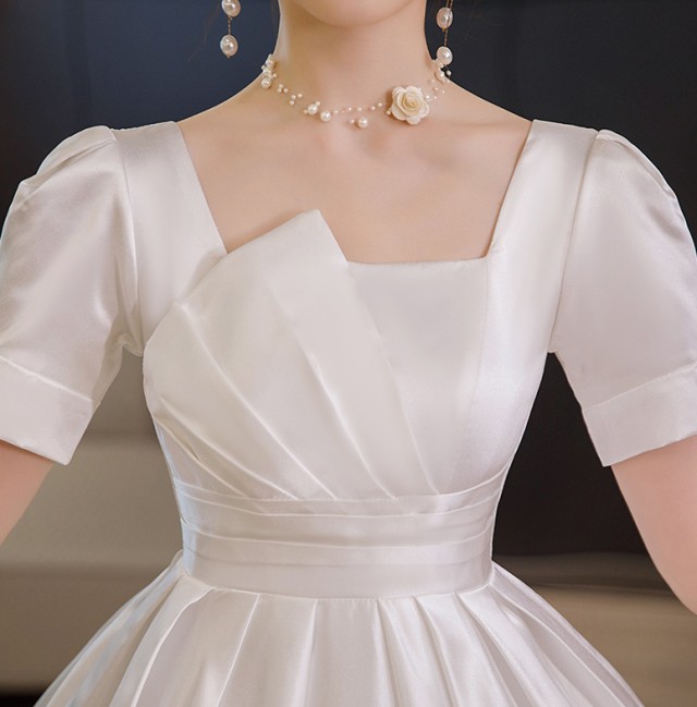ウェディングドレス 袖あり 半袖 プリンセスライン 結婚式 花嫁 ハイウエスト 白 ウエストマーク マタニティドレス 4L 大きいサイズ ドレス 6L 7L 3L 5L 