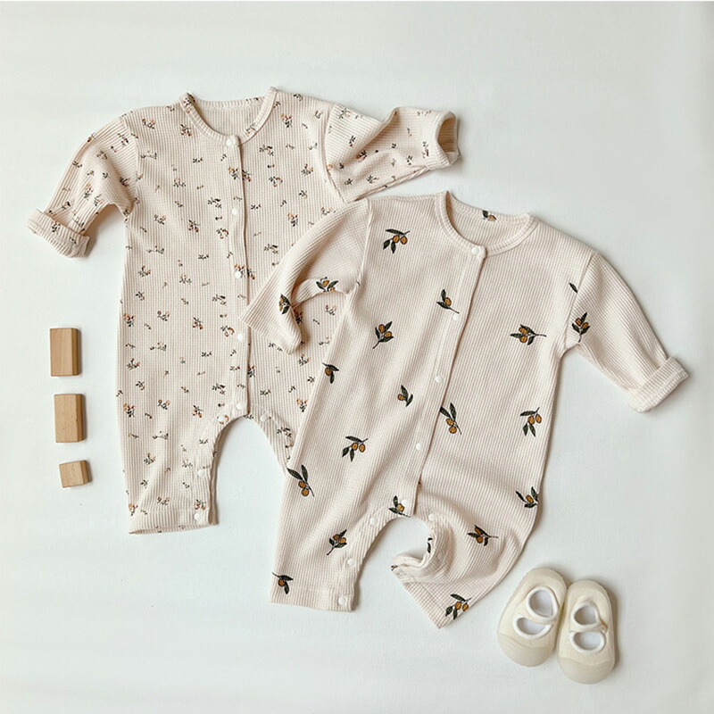 長袖 前開き 男の子 かわいい ベビーカバーオール 女の子 ワッフル 子供服 ジャンプスーツ 赤ちゃん 双子 おしゃれ コットン ベビーロンパース 新生児 ベビー服 