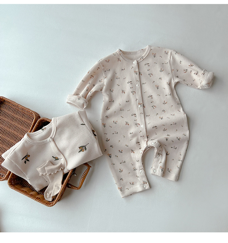 長袖 前開き 男の子 かわいい ベビーカバーオール 女の子 ワッフル 子供服 ジャンプスーツ 赤ちゃん 双子 おしゃれ コットン ベビーロンパース 新生児 ベビー服 