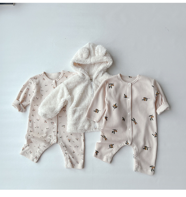 長袖 前開き 男の子 かわいい ベビーカバーオール 女の子 ワッフル 子供服 ジャンプスーツ 赤ちゃん 双子 おしゃれ コットン ベビーロンパース 新生児 ベビー服 