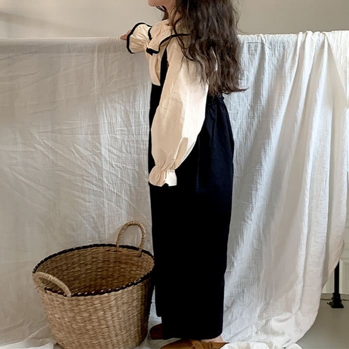 小学生 セットアップ 女の子 フリルブラウス サロペットパンツ 2点セット ガーダンス 可愛い カジュアル 通学 長袖 韓国 春秋 