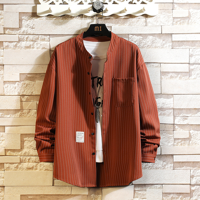 長袖シャツ メンズ スタンドカラーシャツ ストライプシャツ 長袖 大きいサイズ ビジネス 秋服 おしゃれ 春物 トップス 