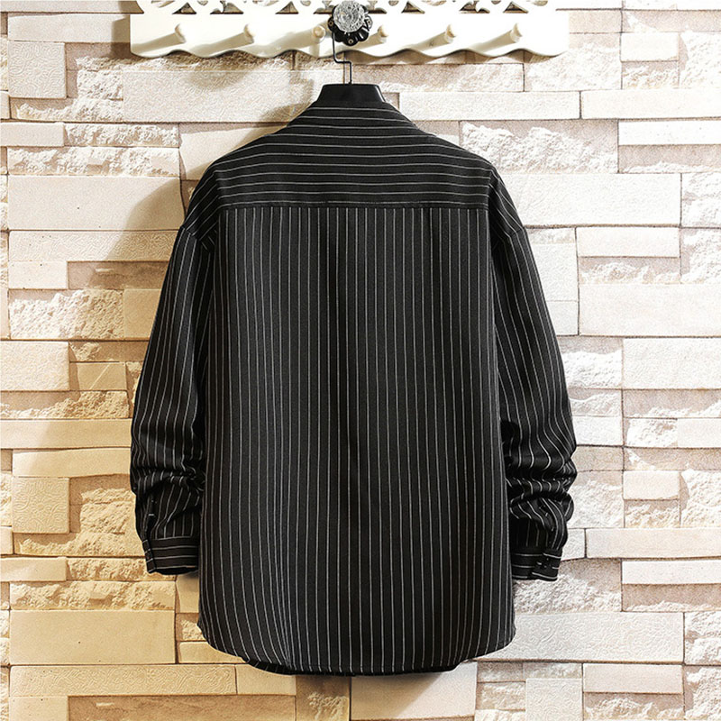 長袖シャツ メンズ スタンドカラーシャツ ストライプシャツ 長袖 大きいサイズ ビジネス 秋服 おしゃれ 春物 トップス 