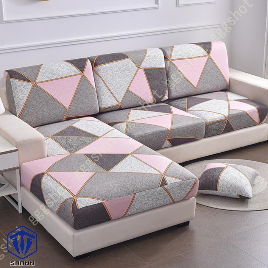 ソファー座面カバー 3人掛け ソファー クッション カバー 座面のみ 縦横弾力 ストレッチ フィットタイプ 座面カバー 滑り止め 幾何学 柔らかい 