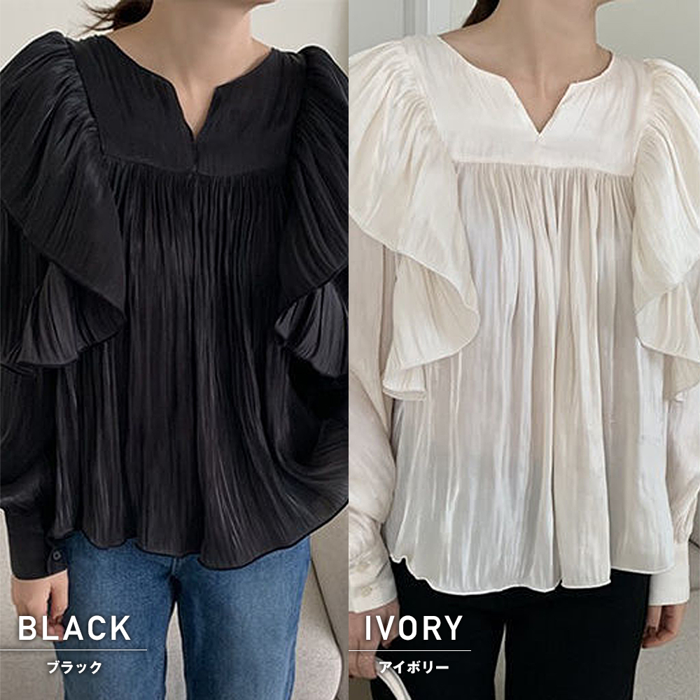 フリル ブラウス シンプル フ細見え 華奢見え レディース カジュアル 無地 立ち襟 キュート 体型カバー フォーマル シンプル 大人 シャツ 