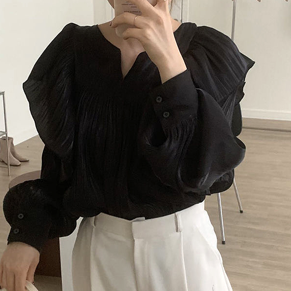 フリル ブラウス シンプル フ細見え 華奢見え レディース カジュアル 無地 立ち襟 キュート 体型カバー フォーマル シンプル 大人 シャツ 