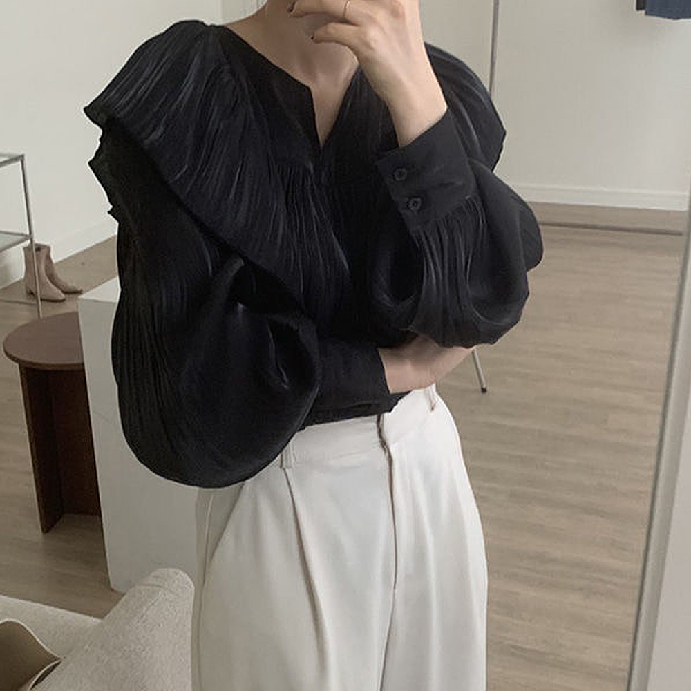 フリル ブラウス シンプル フ細見え 華奢見え レディース カジュアル 無地 立ち襟 キュート 体型カバー フォーマル シンプル 大人 シャツ 