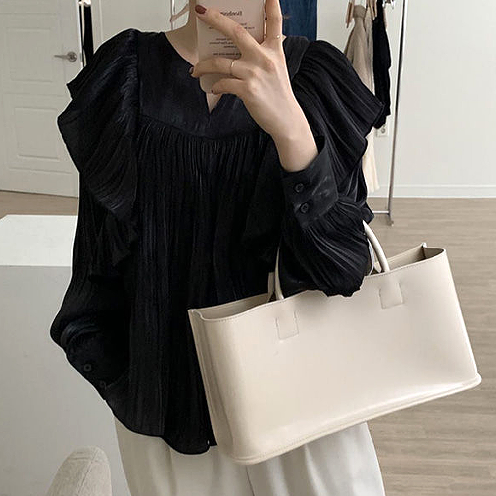 フリル ブラウス シンプル フ細見え 華奢見え レディース カジュアル 無地 立ち襟 キュート 体型カバー フォーマル シンプル 大人 シャツ 