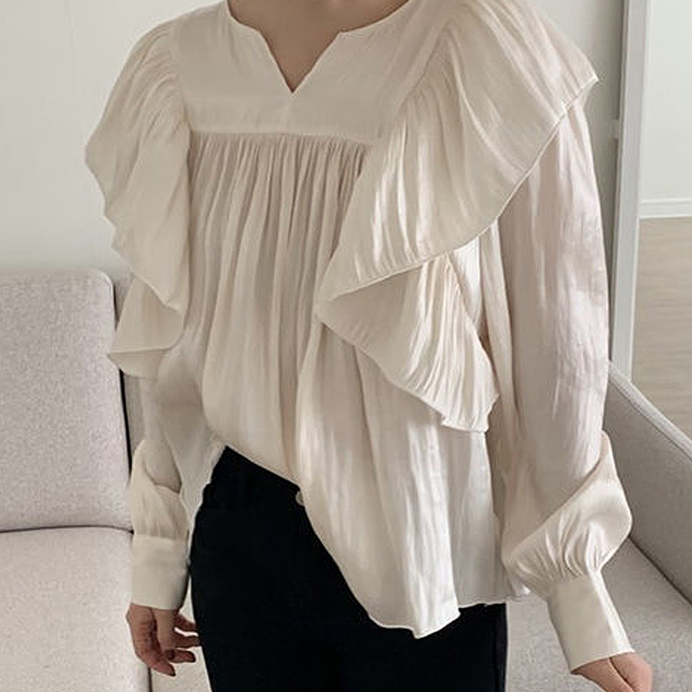 フリル ブラウス シンプル フ細見え 華奢見え レディース カジュアル 無地 立ち襟 キュート 体型カバー フォーマル シンプル 大人 シャツ 