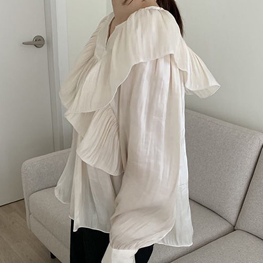 フリル ブラウス シンプル フ細見え 華奢見え レディース カジュアル 無地 立ち襟 キュート 体型カバー フォーマル シンプル 大人 シャツ 