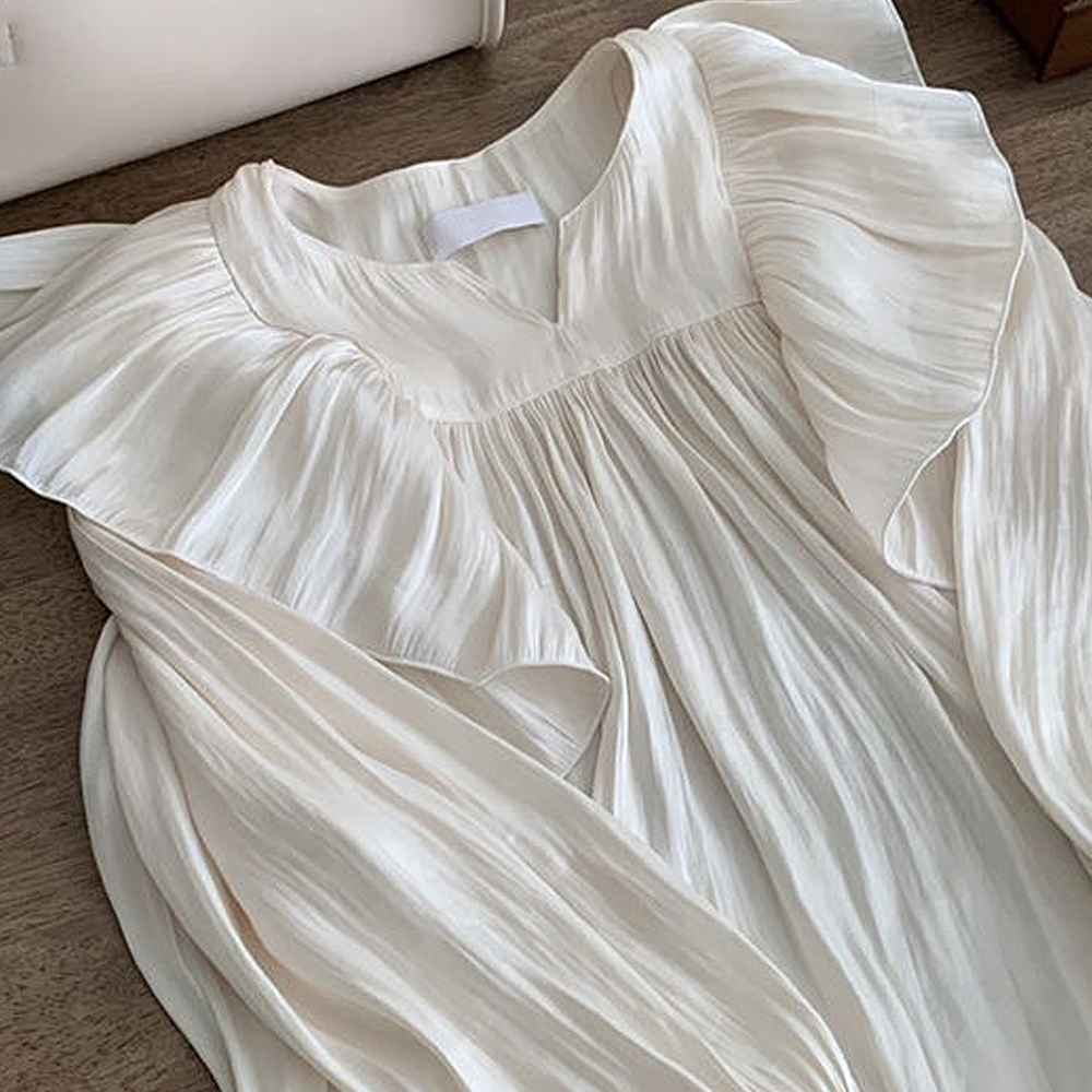 フリル ブラウス シンプル フ細見え 華奢見え レディース カジュアル 無地 立ち襟 キュート 体型カバー フォーマル シンプル 大人 シャツ 