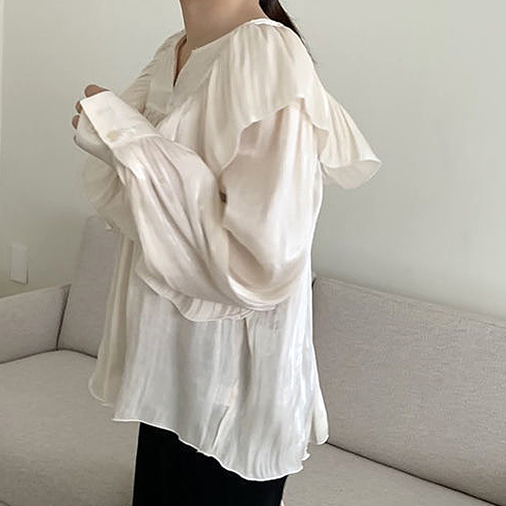 フリル ブラウス シンプル フ細見え 華奢見え レディース カジュアル 無地 立ち襟 キュート 体型カバー フォーマル シンプル 大人 シャツ 