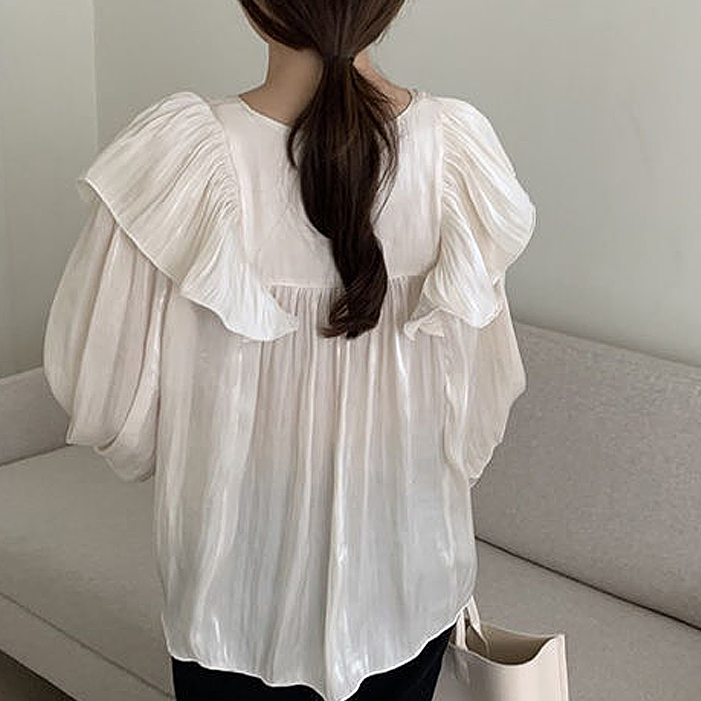 フリル ブラウス シンプル フ細見え 華奢見え レディース カジュアル 無地 立ち襟 キュート 体型カバー フォーマル シンプル 大人 シャツ 
