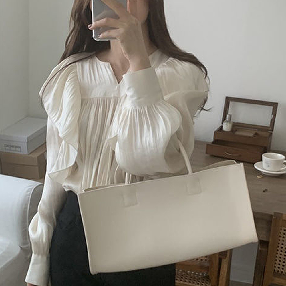 フリル ブラウス シンプル フ細見え 華奢見え レディース カジュアル 無地 立ち襟 キュート 体型カバー フォーマル シンプル 大人 シャツ 