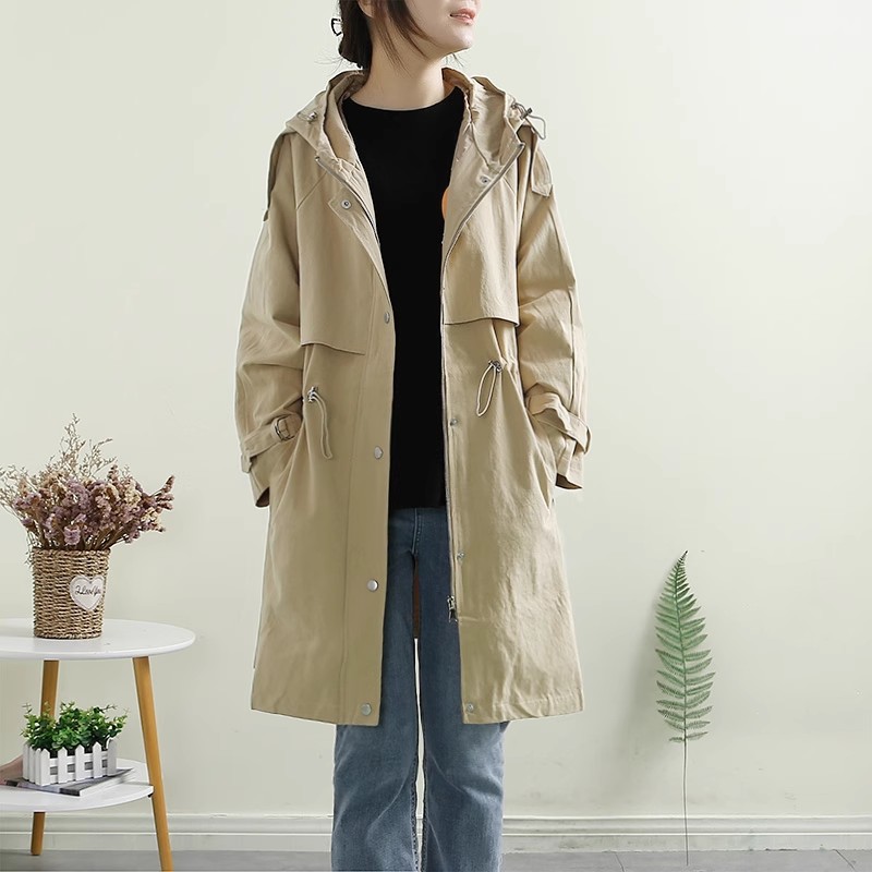 送料無料 トレンチコート フード付きコート ロング丈 カジュアル モッズ アウター 綿90％ ミリタレディース 春秋 